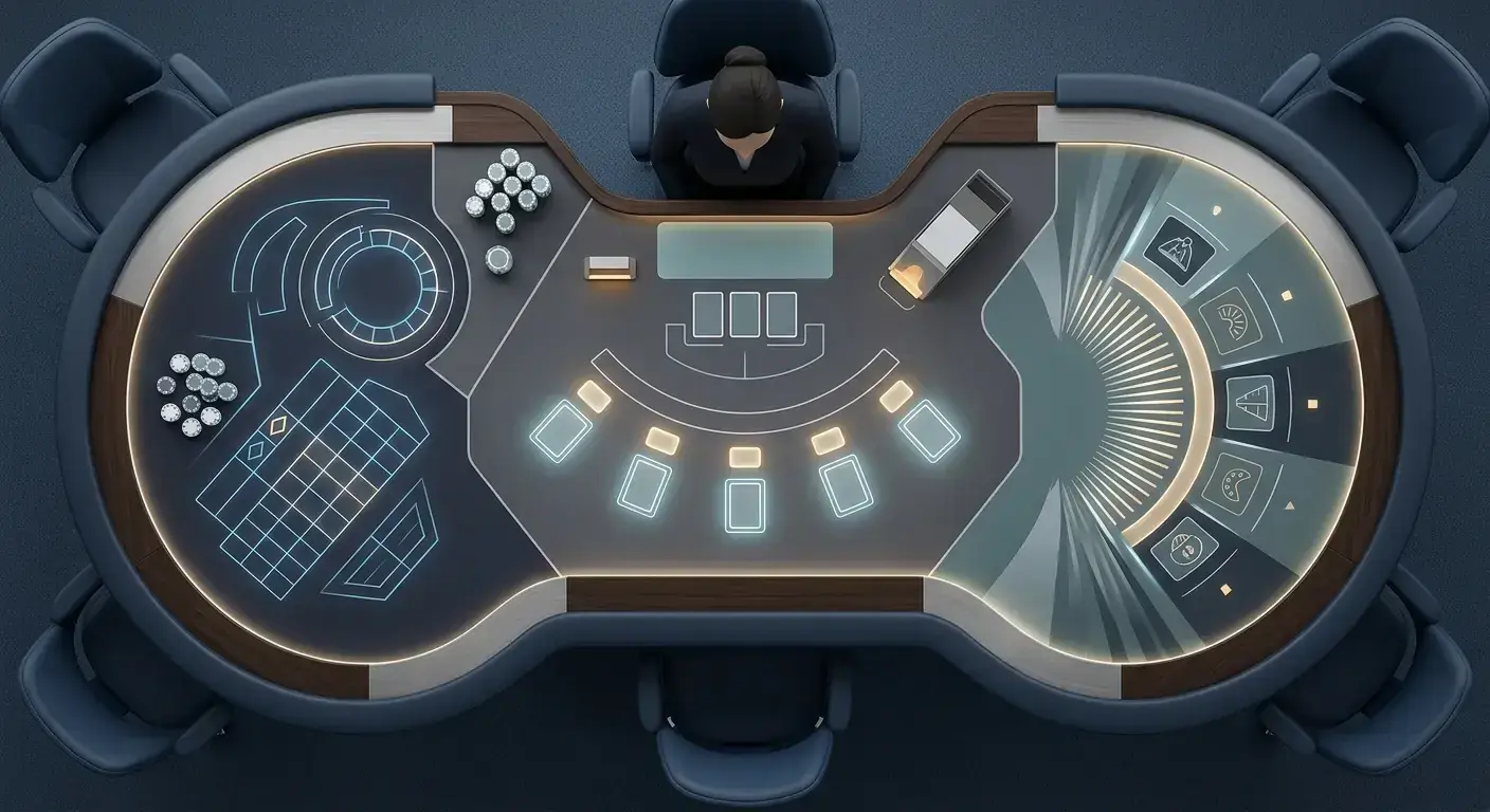 Illustration of Bally Bet live casino for UK players with roulette, blackjack and game-show tables