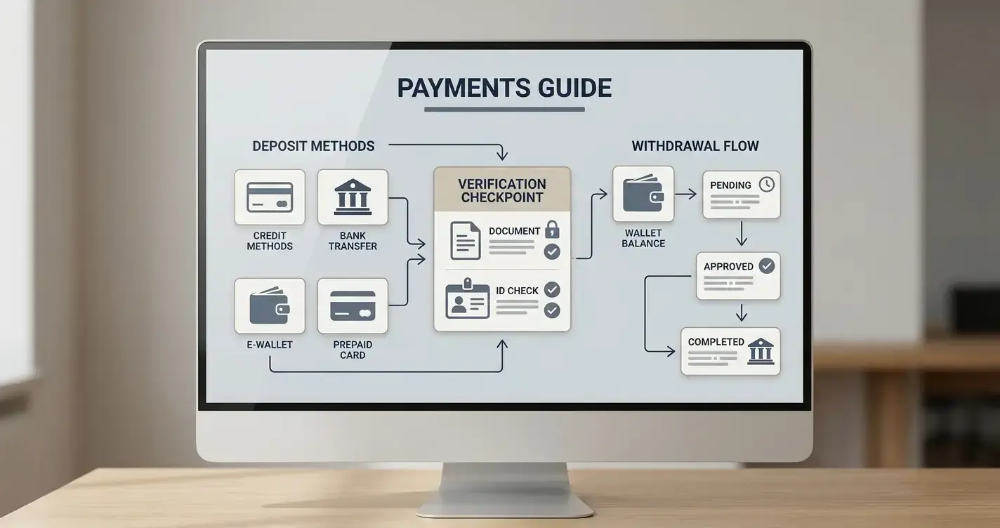 Illustration of Bally Bet payment flow checkpoints for deposits, verification and withdrawals